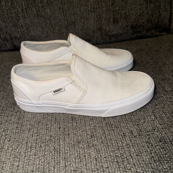 Vans Off the Wall Skateboarding Shoes Women's US 6 Cream Canvas Slip-on Sneakers - Picture 3 of 7